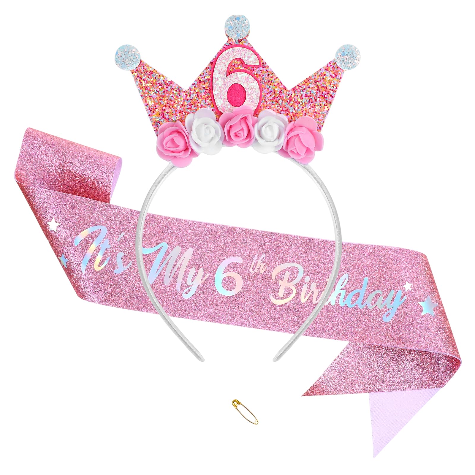 Tyqour 6th Birthday Girl Headband and Birthday Girl Sash Set 6th Birthday Decorations Girl 6 Year Old Girl Birthday Gift Photo Prop & Party Decorations for Party Favors Outfit