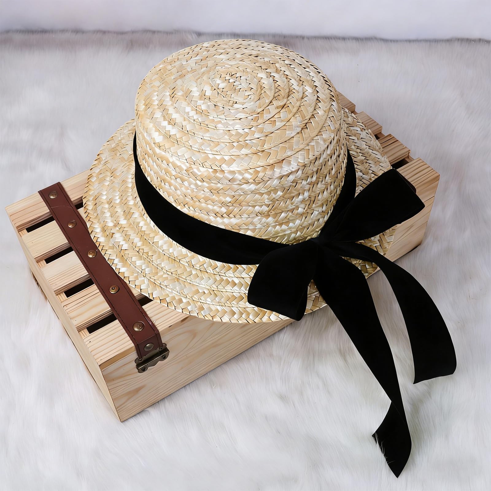 Sombrero de paja para mujer, paja de trigo con lazo decorativo, sombrero para el sol con protección UV 50+ para playa, vacaciones y verano