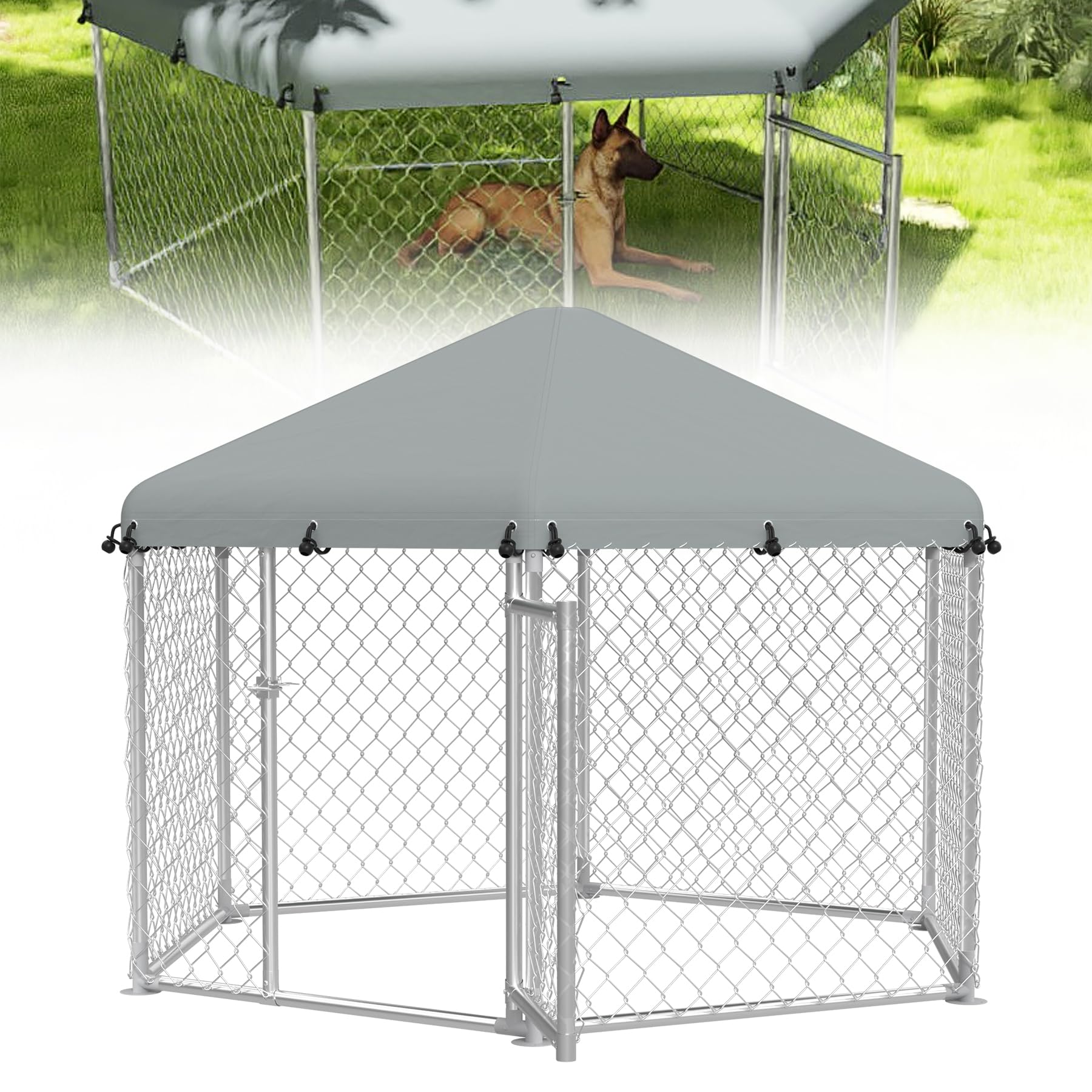 UISEBRT Hundezwinger Hundehütte Outdoor Hundehaus 210x185x150 cm UV- & Wasserdicht Hundekäfig mit Dach aus 420D Oxford-Gewebe Welpenlaufstall Verschließbares Riegelsystem und Sicheres Design