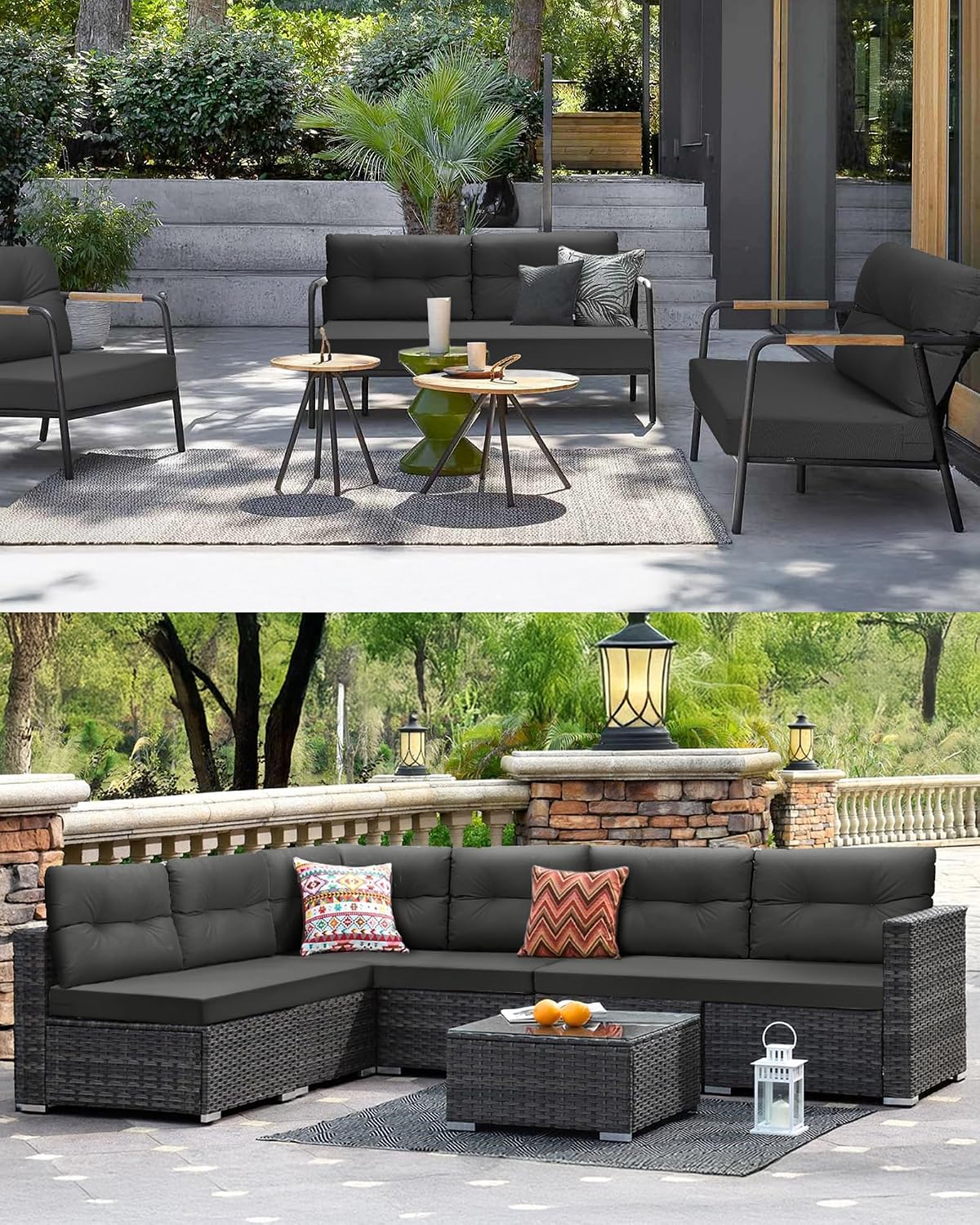 YEFU Outdoor Loveseat Cushions for Patio: Outdoor Chair Cushions - 48 x 24 Waterproof Replacement Patio Furniture Cushions - Deep Seat and Backrest Cushion Set for Patio Couch Bench Swing - Dark Gray