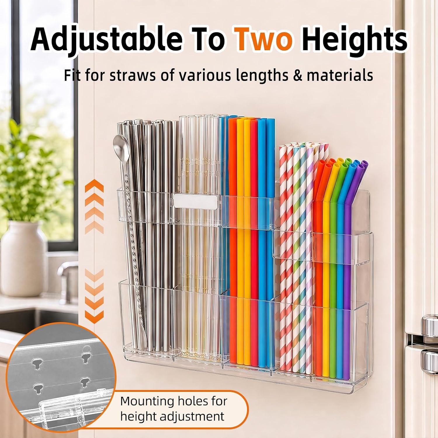 9.5" Straw Holder for Cabinet Door with Drip Tray & a Straw Brush