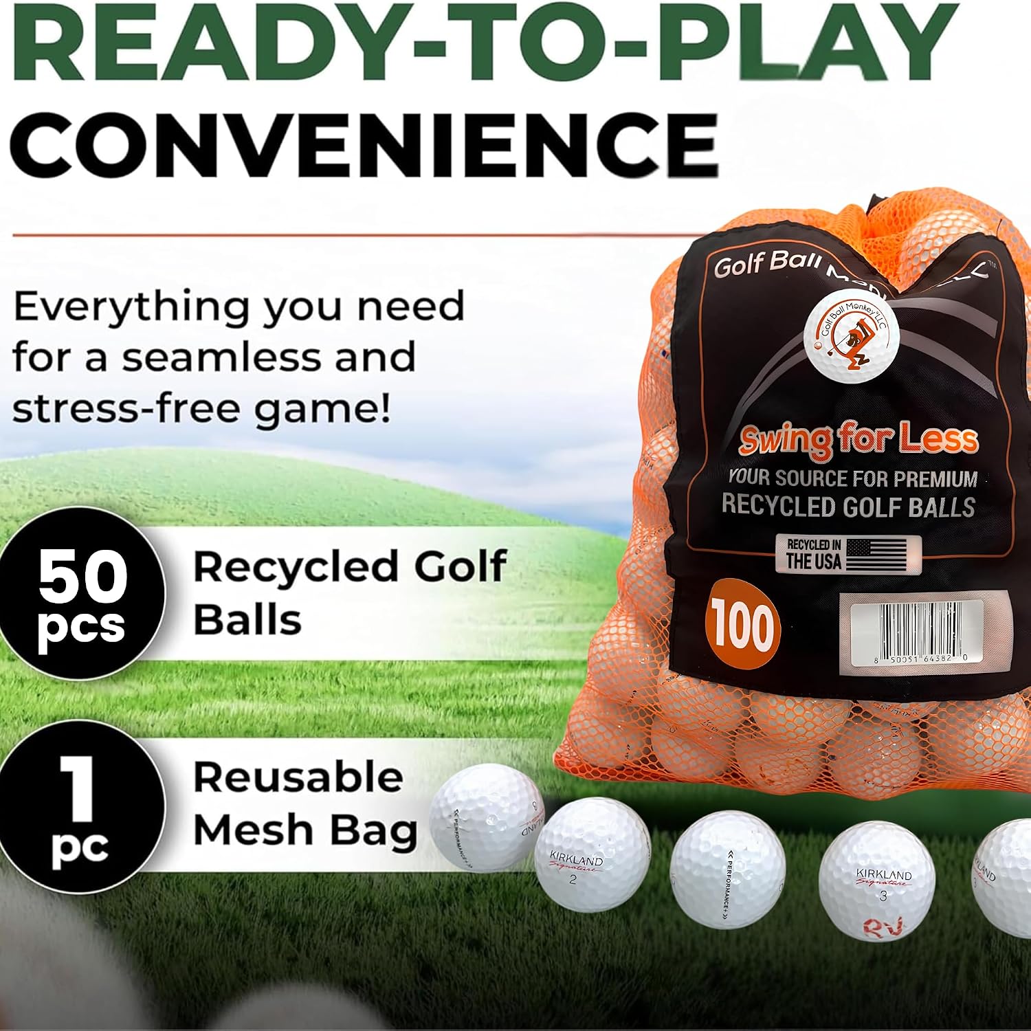 Golf Ball Monkey Recycled Kirkland Signature Golf Balls Bulk - 3A / Good Condition Used Kirkland Golf Balls - Kirkland Signature Performance Plus Golf Balls for Men and Women