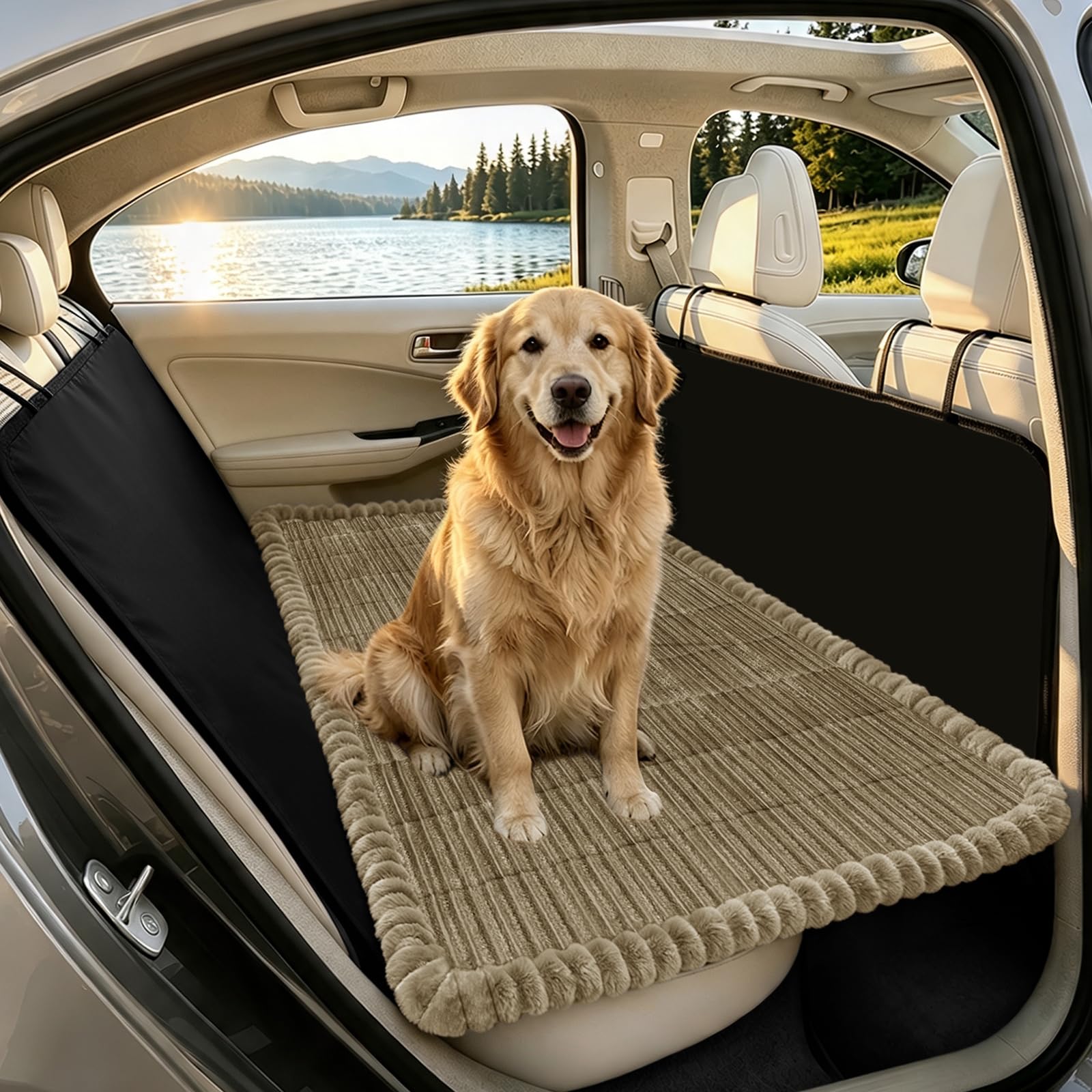 SYLC Dog Bed for Car Back Seat, Non-Slip Car Seat Cushion Cover Waterproof