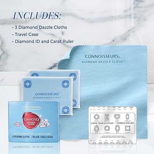 Miniatura 6 de Connoisseurs Diamond Dazzle Paño para joyas y piedras preciosas, paquete de 3, paño limpiador de joyas de microgamuza ultra suave, incluye estuche