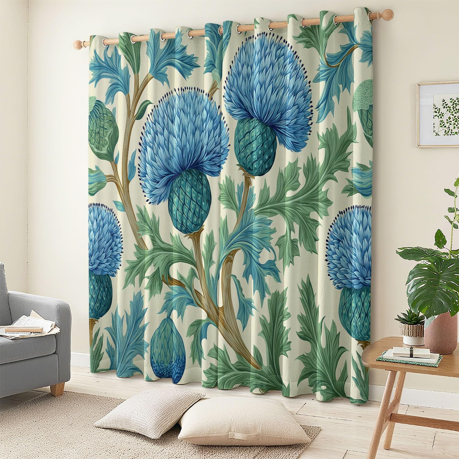 Klasyczne kwiatowe botaniczne zielone liście zasłony zaciemniające zestaw 2 sztuk, 91,5 l x 214 H cm, izolacja termiczna i akustyczna do salonu, jadalni, biura, hotelu, zasłona kaszmirowa, redukcja