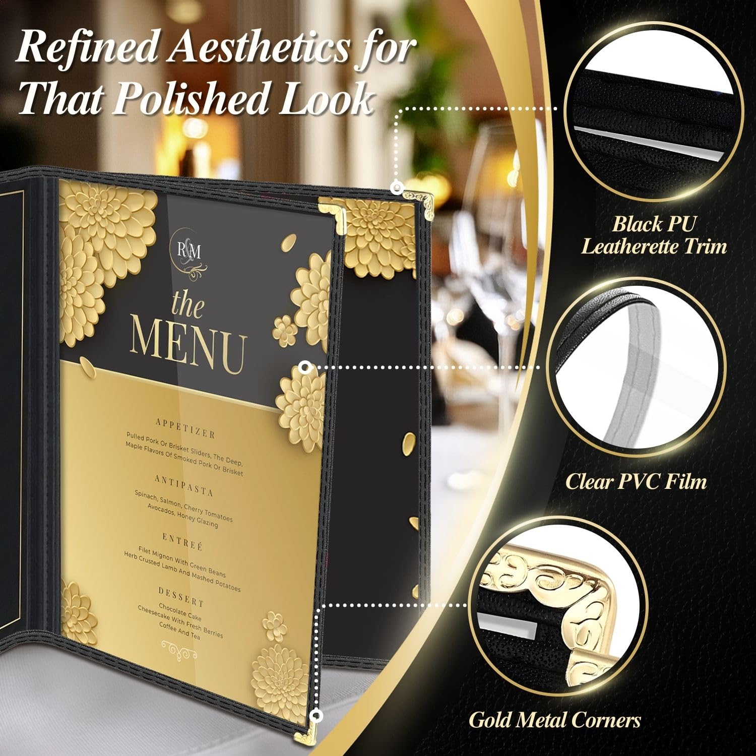 Flexzion Menu cover 8.5X11 pollici nero popolare di triplo Holder stile del libro Con 3 Page 6 vista d'angolo di protezione per il ristorante Hotel Deli Caffè Bar Pub 1 12 Confezione
