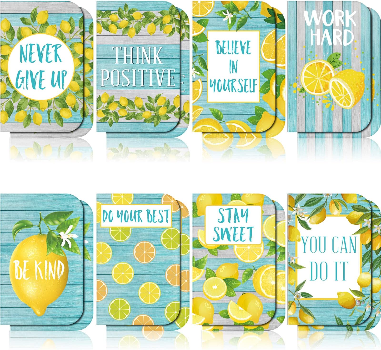 Fainne 16 Pieces Lemon Party Favors Gift Mini Lemon Notepads Inspirational Pocket Notepads Small Plan Notebook for School Decoration, 8 Styles(3.2 x 5 Inches) Unknown Binding