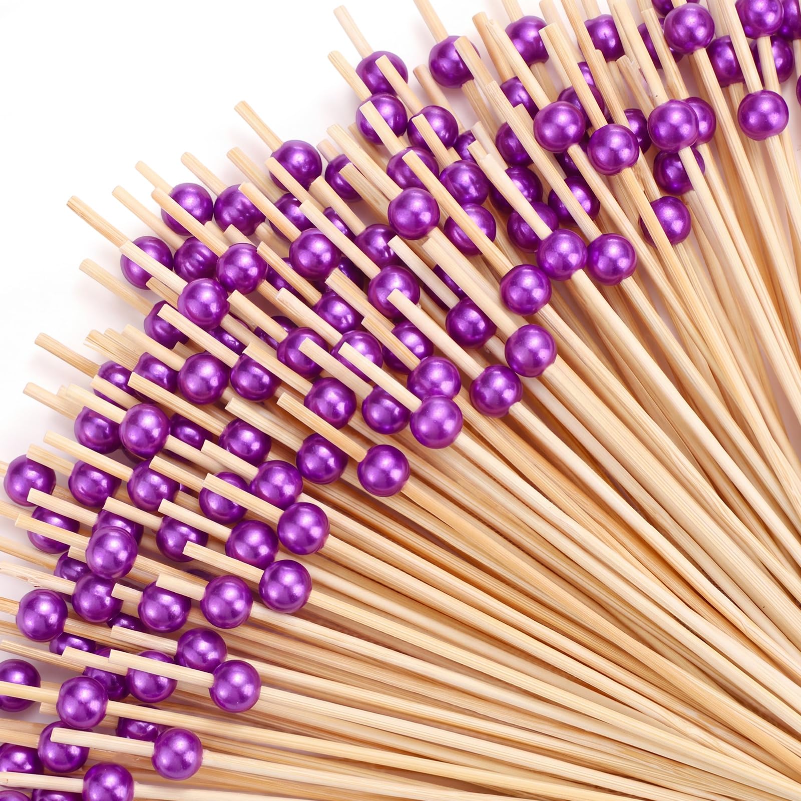 Reallnaive 300 Pcs Pearl Cocktail Picks 4.7Inch, 0.3" Bead, Purple