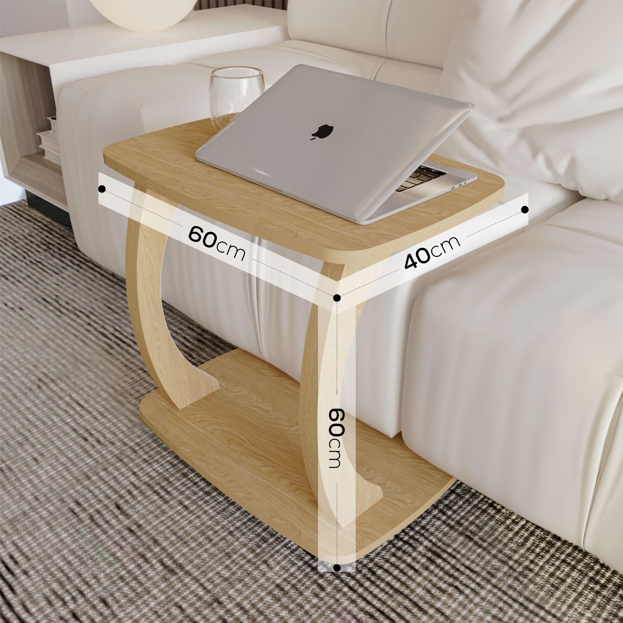 sugodesign Mesa Auxiliar de Sofa, pequeña Mesa Auxiliar en Forma de C, Elegante Mesa de Sofa en Aspecto Roble Naturale, Mesa Redonda como almacenaje para Sofa - Arasta