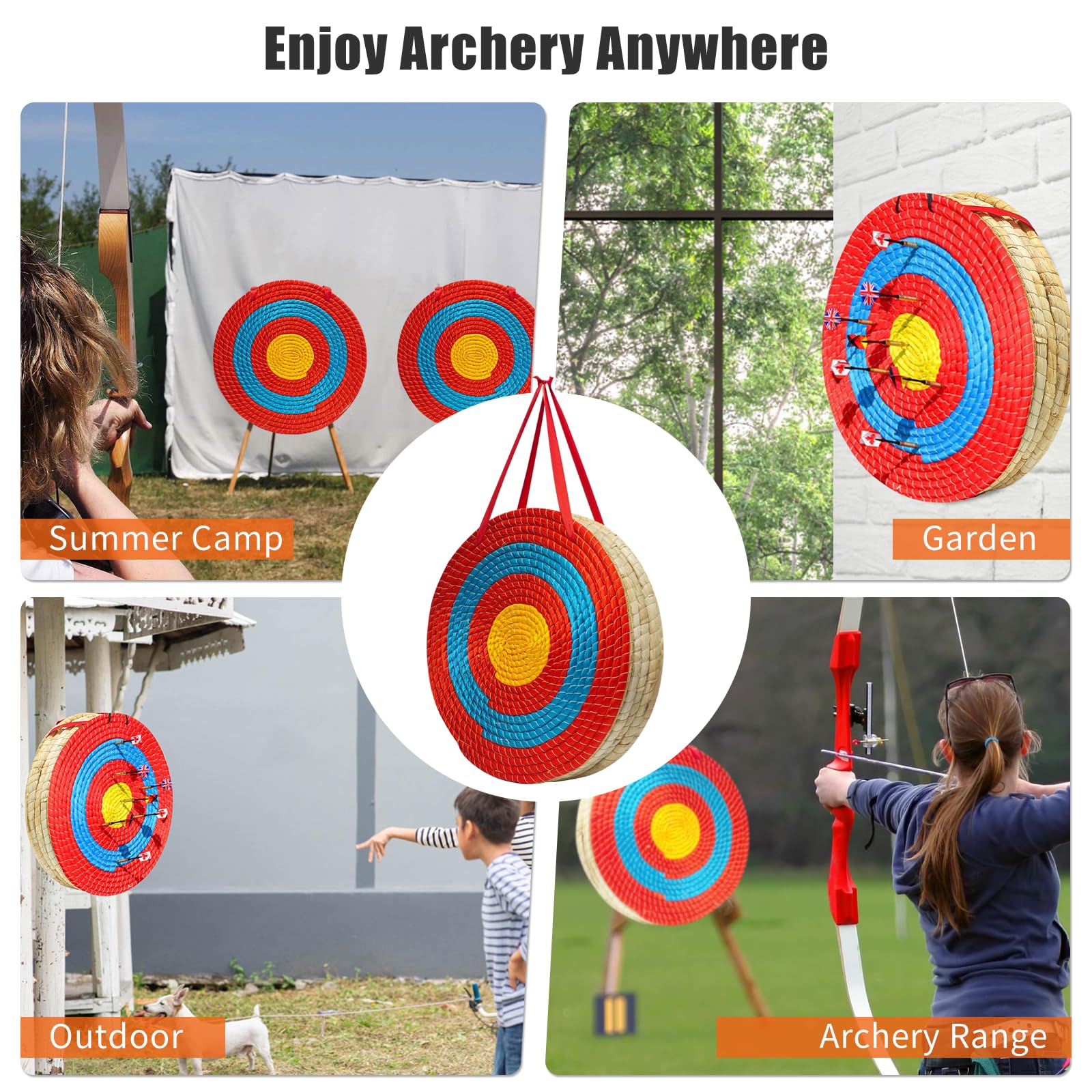 Bogenschießen-Zielscheibe, solides Stroh, rundes Ziel, traditionelles Bogenpfeil-Ziel, verwendet für Outdoor-Sportarten, Bogenschießen, Darts und Schießübungen für Erwachsene, 50 cm x 5
