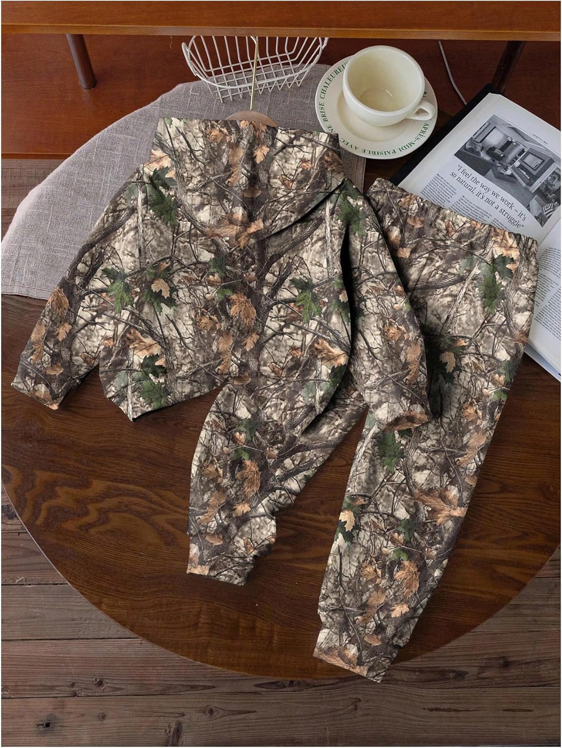 GORGLITTER Boy's Fall Outfit Set Camo Print Long Sleeve Hoodies Hooded Sweatshirt and Graphic Jogger Sweat Pants Sets
