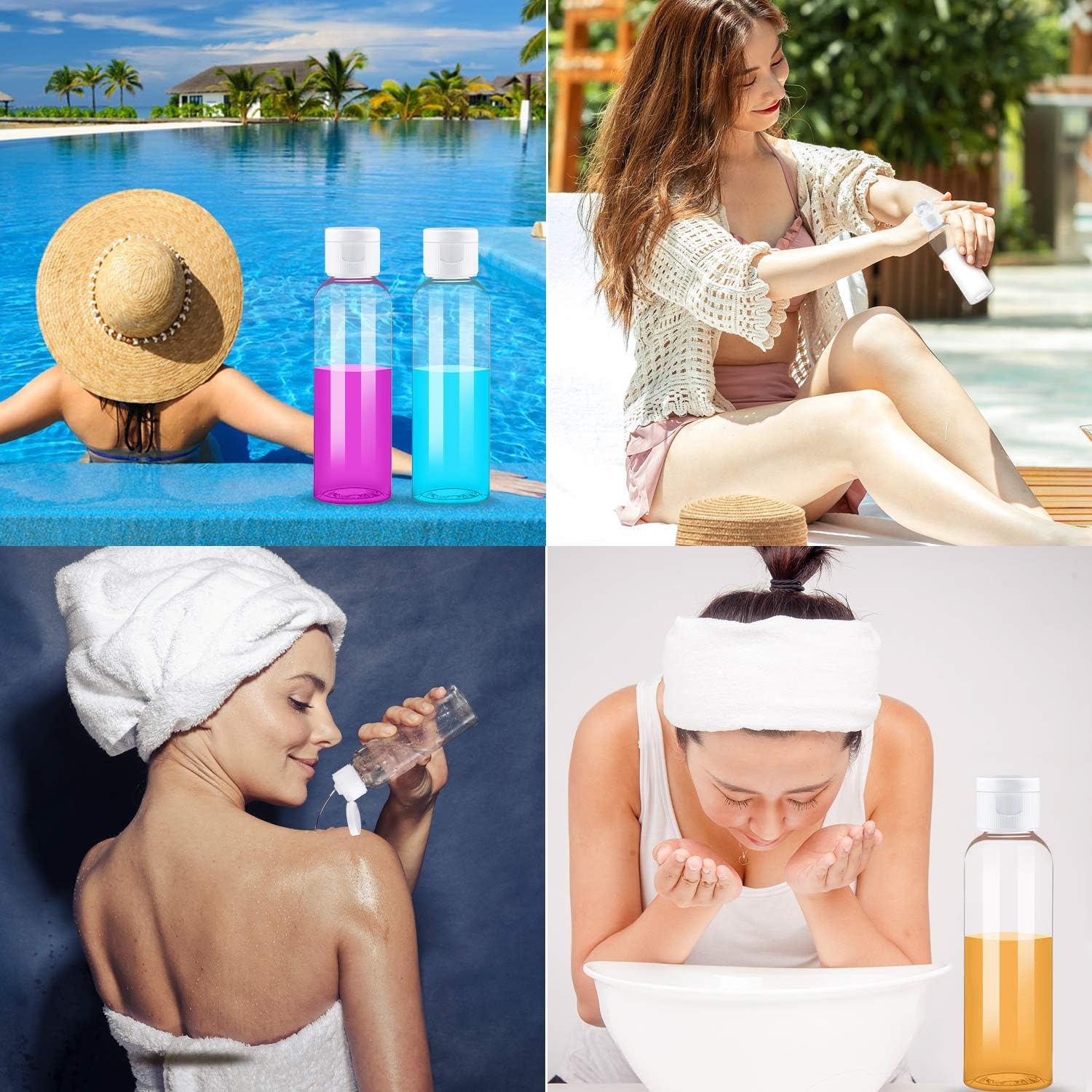 2 Ounce/60ml Plastic Empty Bottles with Flip Cap, Refillable Cosmetic Bottles, Air Flight Travel Bottles for Shampoo, Liquid Body Soap, Toner, Lotion, Cream - Clear - Set of 25 : Beauty & Personal Care