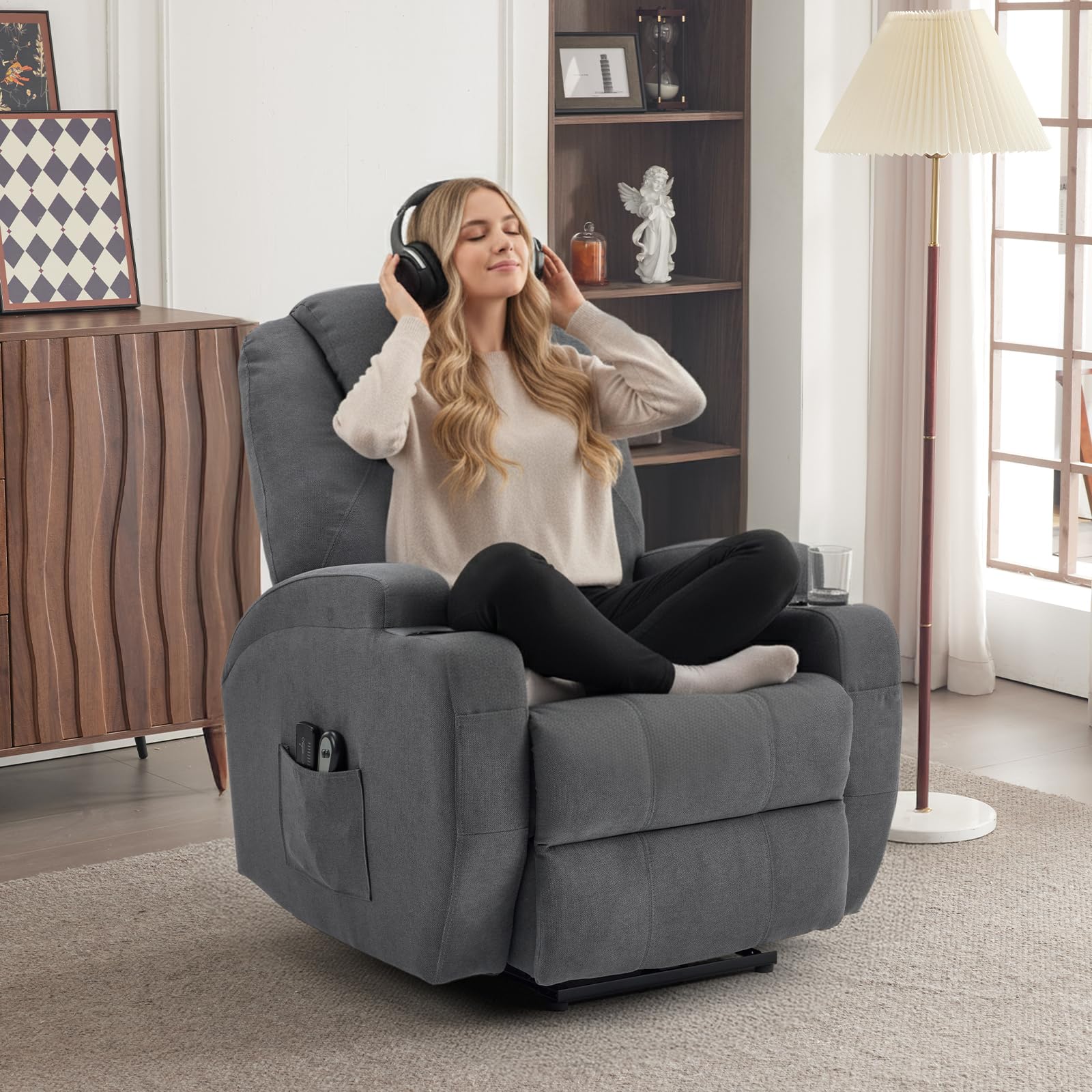 Fauteuil Électrique Relax, Fauteuil de Relaxation avec Fonction Massage et Chaleur, Inclinaison Réglable et Repose-Pieds (Gris foncé)