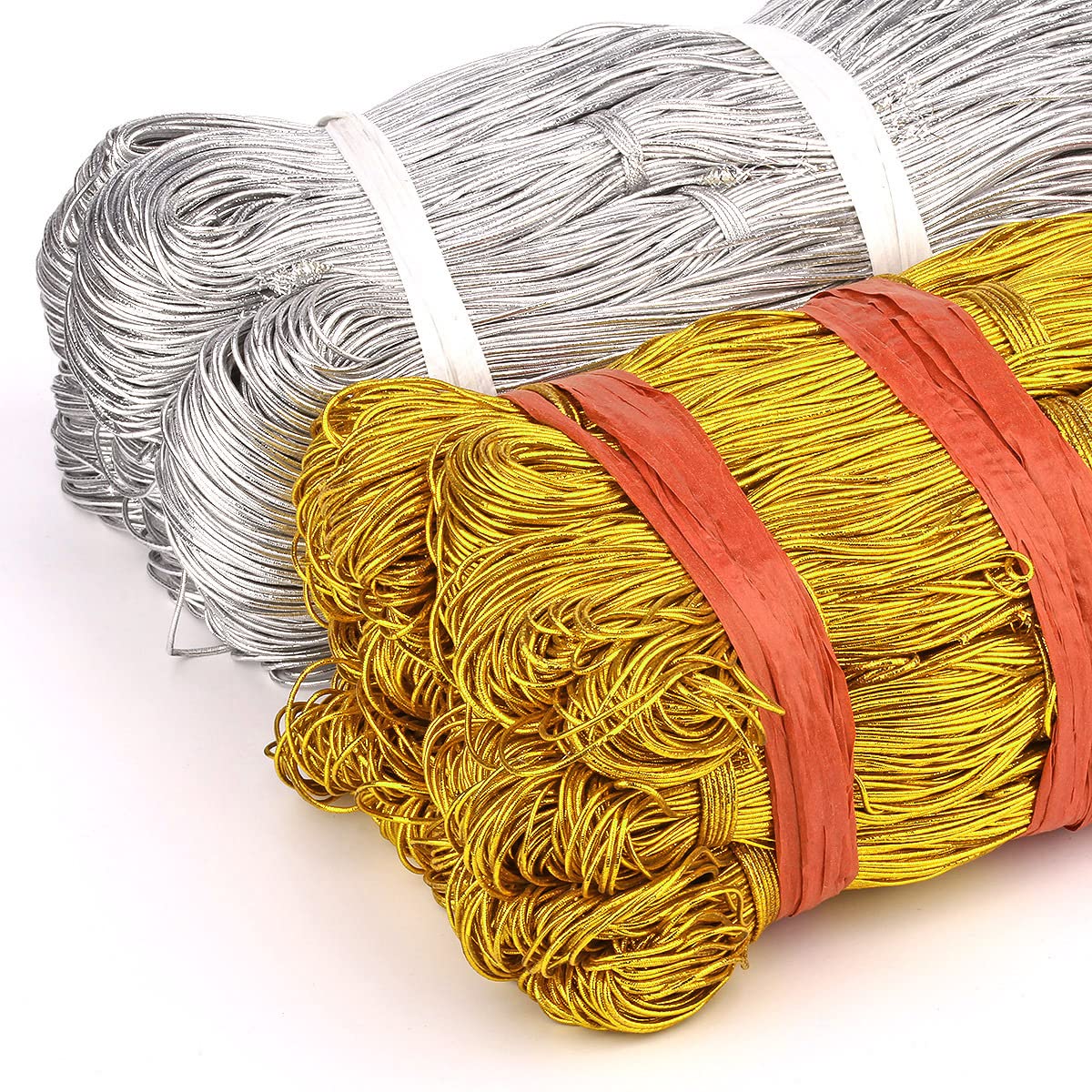 Gummifaden Gummikordel Hochelastisch Strapazierfähigem Gummischnur Gummiband Elastischerfaden Runde Elastische String für Nähen Basteln Dekorieren Geschenkverpackung Gold Silber