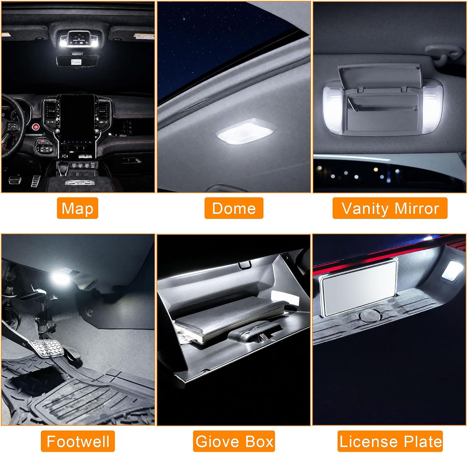 for 2019-2026 RAM 1500 Interior Lights | Compatiable with 2019-2026 RAM 1500/2500/3500 Interior Lights Kit Package Super Bright 6000K White LED