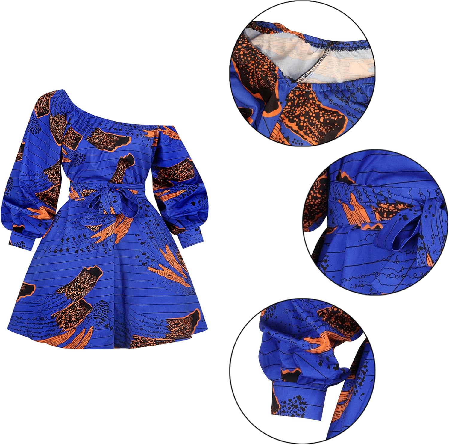 Vimoisa レディース セクシー ボヘミアン ショートドレス ワンショルダー 斜めネックドレス プリーツドレス 花柄プリント 長