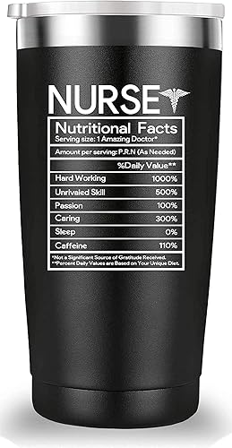 Mamihlap Taza de viaje con información nutricional para enfermeras. Regalos para enfermeras para amigos, hija, hombres y mujeres. Enfermeras
