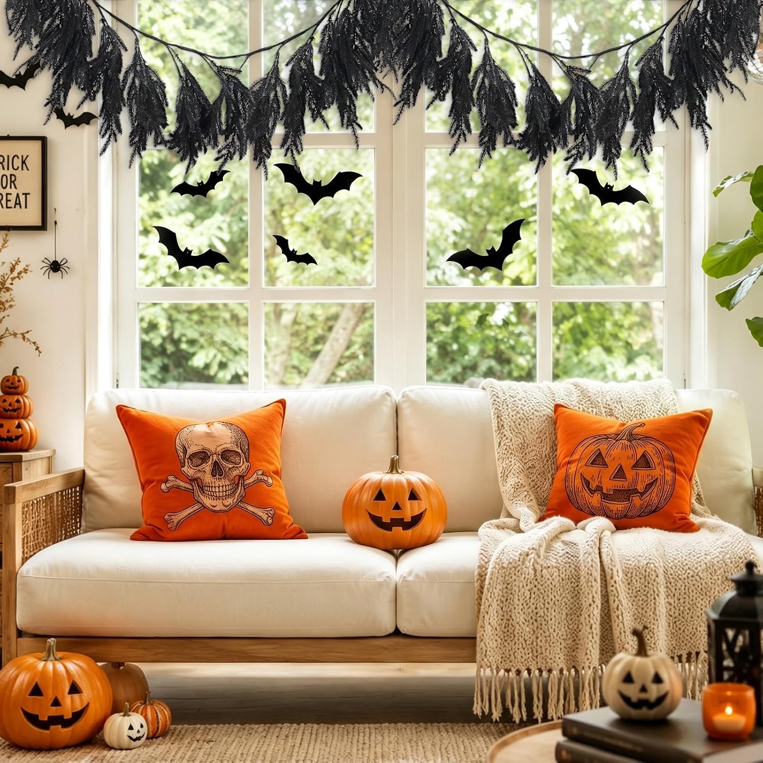 Halloween Decorations Indoor - 6FT Black Artificial Norfolk Pine Garland