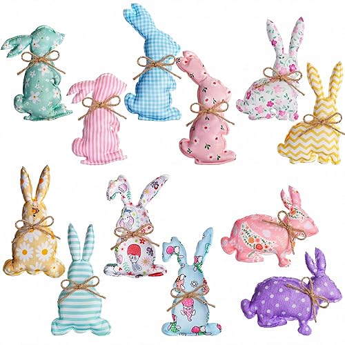 12 Pieces Easter Stuffed Fabric Bunnies Egg Carrot Rustic Farmhouse