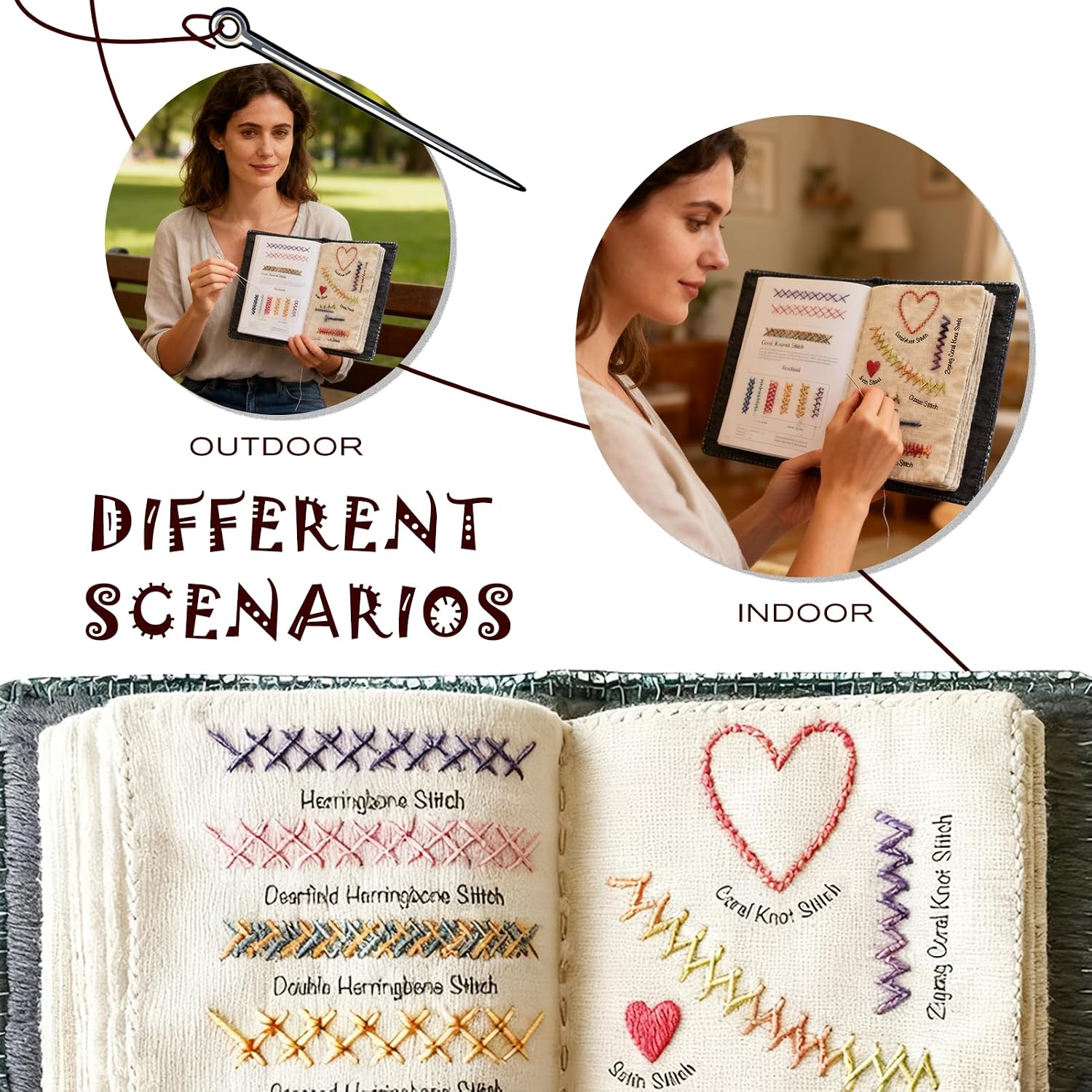 SpaLoo Embroidery Kit, Crafts for Adults, Blue & White Fabric Cover, Needlework for Beginners, 5 Pages of Fabric, 40 Embroidery Techniques, 86-Piece, Magnifying Glass Set, Upgrade Stitching