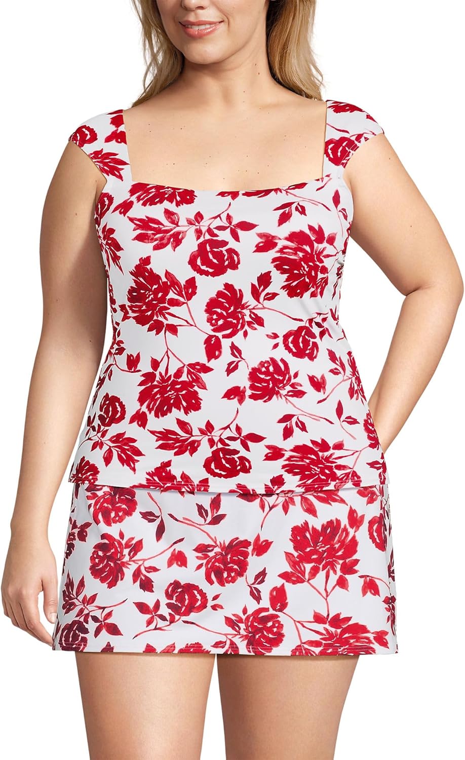 Lands' End Womens Square Neck Underwire Square Back Tankini Swimsuit Top