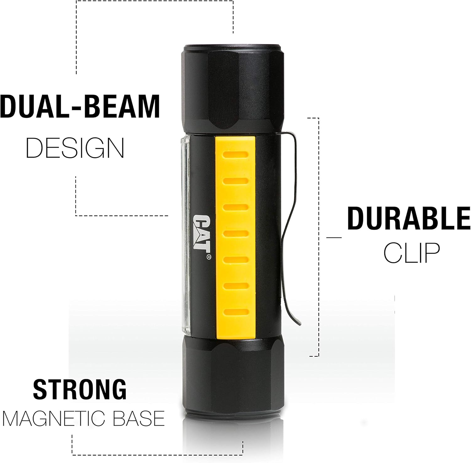 Cat CT3410 Dual Beam Aluminum Tactical Light – Double-Duty 275 Lumen Top Beam, 200 Lumen Flood Panel Light, Black/Yellow