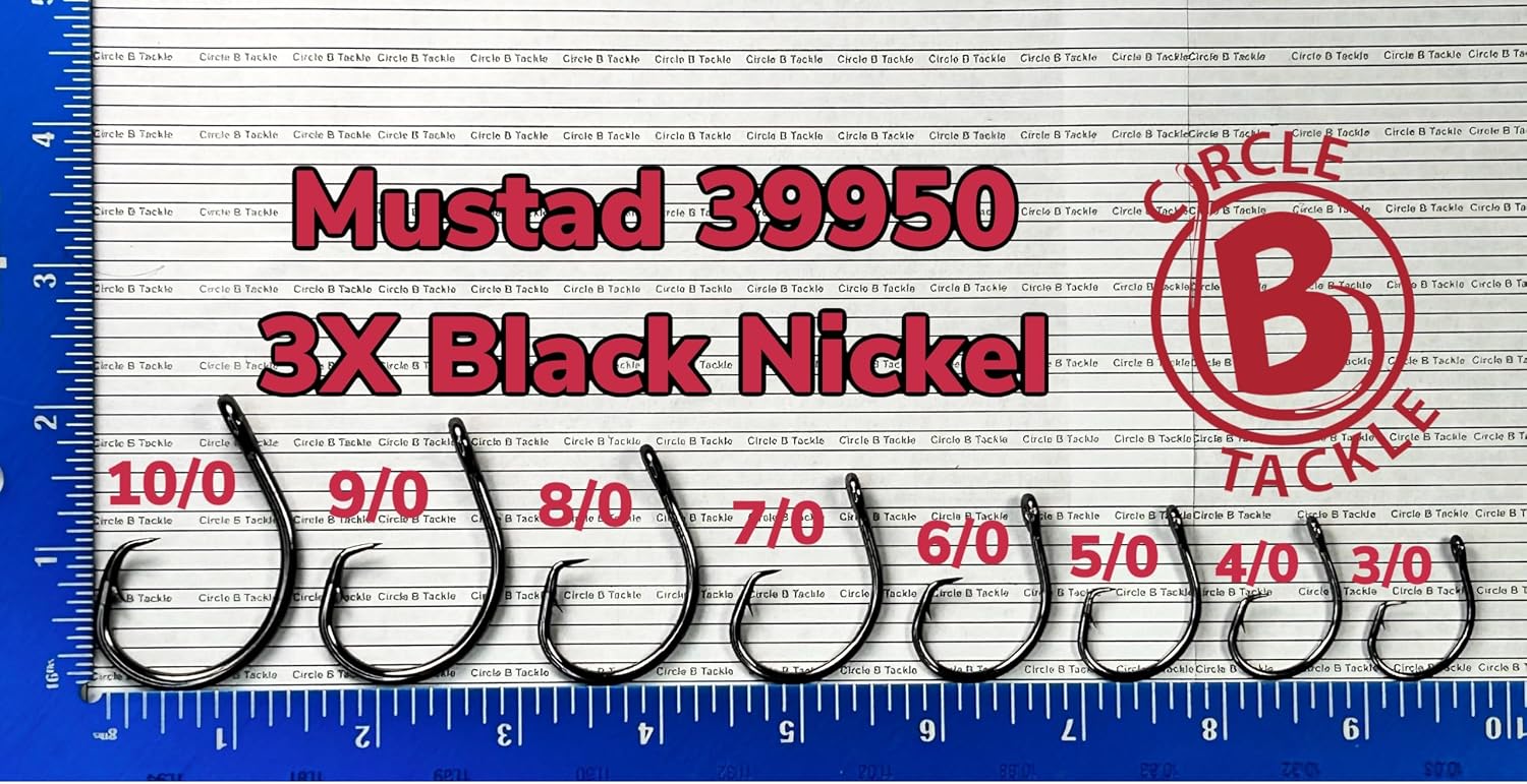 Mustad Demon Perfect Circle 3X Strong 3/0-10/0 - Black Nickel Hook Special Pack 25, 50 or 100 Wide Gap Circle Hooks Designed for Big Fish on Rod & Reel, Jug Lines or Trotline Hooks