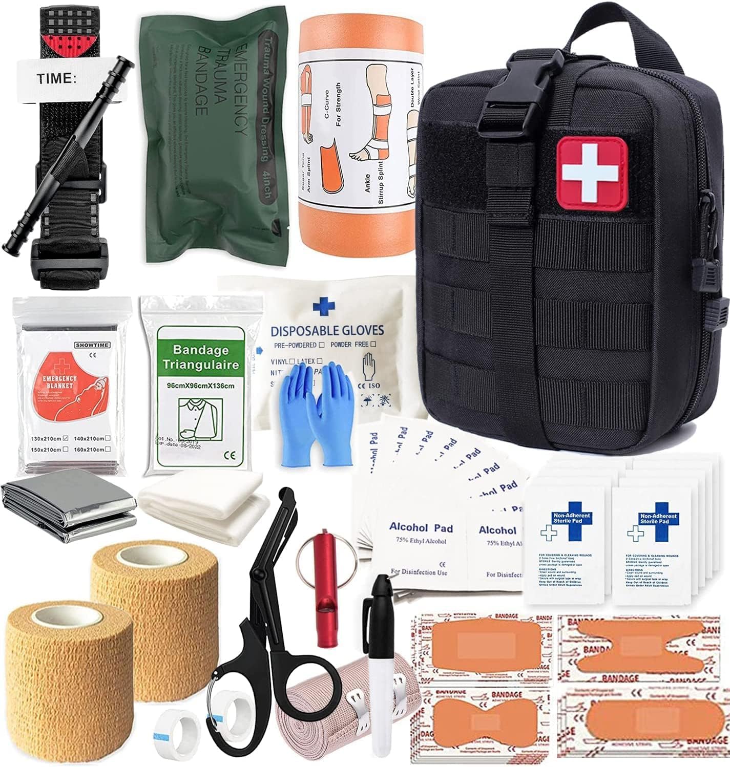 D'urgence Survie Kits, Tactique Militaire Traumatisme Trousse De Premiers Soins Molle Emt Ifak Poche Outdoor Gear Garrot Bandage Saignement Contr Le Kit Pour Camping Randonn E Chasse Voyage Noir