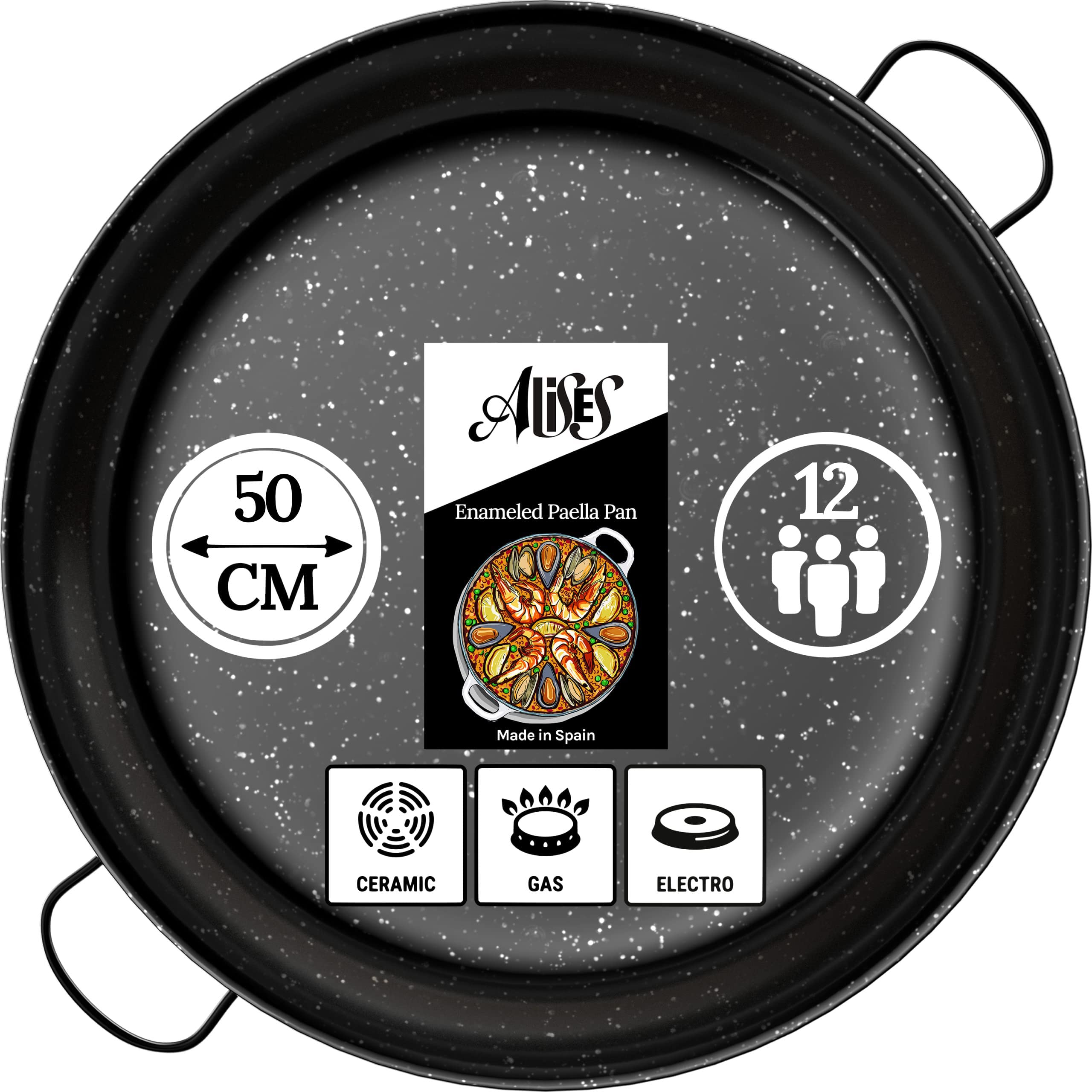 Alises - Paella pan Made of Enamelled Carbon Steel (Natural Non-Stick Coating) - Paella pan Standard 50 cm
