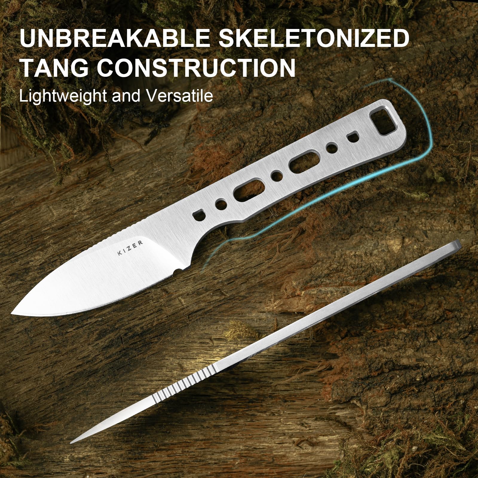 Kizer Whiskey Jack Überlebensmesser mit Kydex Scheide, 5,22 cm Drop-Point AEB-L Klinge Messer mit Schwarzer & Grüner G10- und Damaszener-G10 Griff, EDC Messer für Camping 1108A3