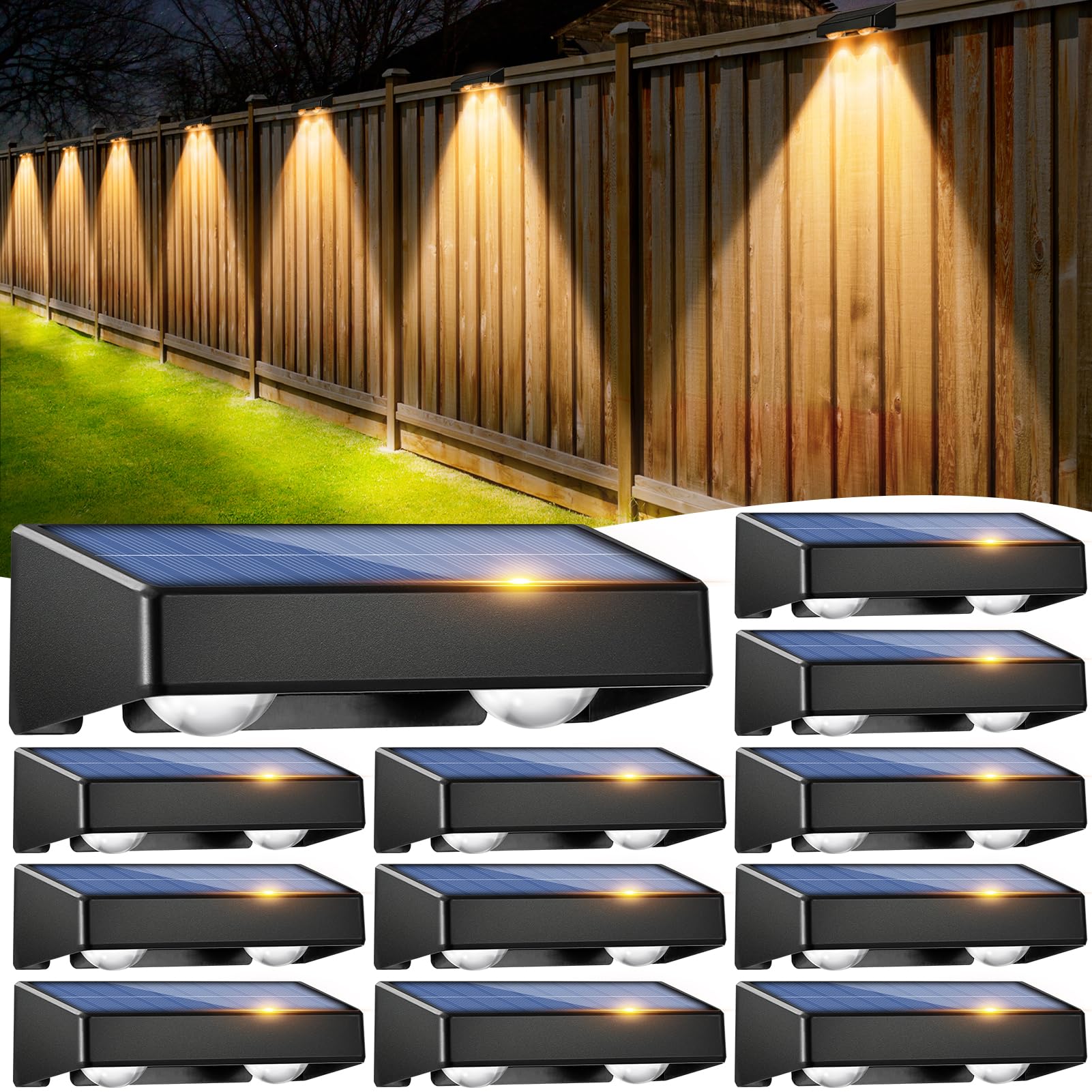 sununiny Solar-Zaunleuchten für den Außenbereich, IP65 wasserdicht, 9 Farben, 11 Modi, RGB-Gartenlicht, solarbetrieben für den Außenbereich, Hinterhof, Weg, Hof (12 Stück RGB-Zaunlichter)