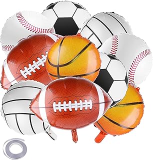 10 Pieces Sports Themed Balloons Set by ASTER, 18 Inch Ball Shape Aluminum Foil Balloons Sports Themed Party Decoration Supplies for Ball Fans Club, Bars, Home Decor