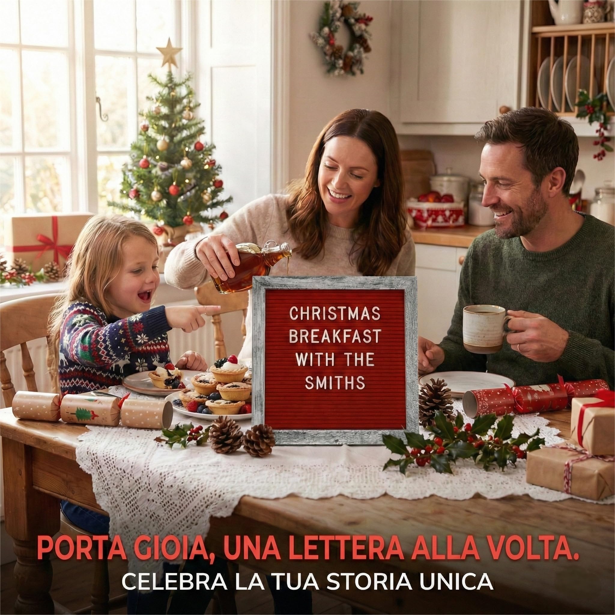 C Crystal Lemon Lavagna in feltro 25,4 x 25,4 cm con 336 lettere, numeri e simboli – Cornice in legno, montaggio a parete o con espositore (rosso rustico)