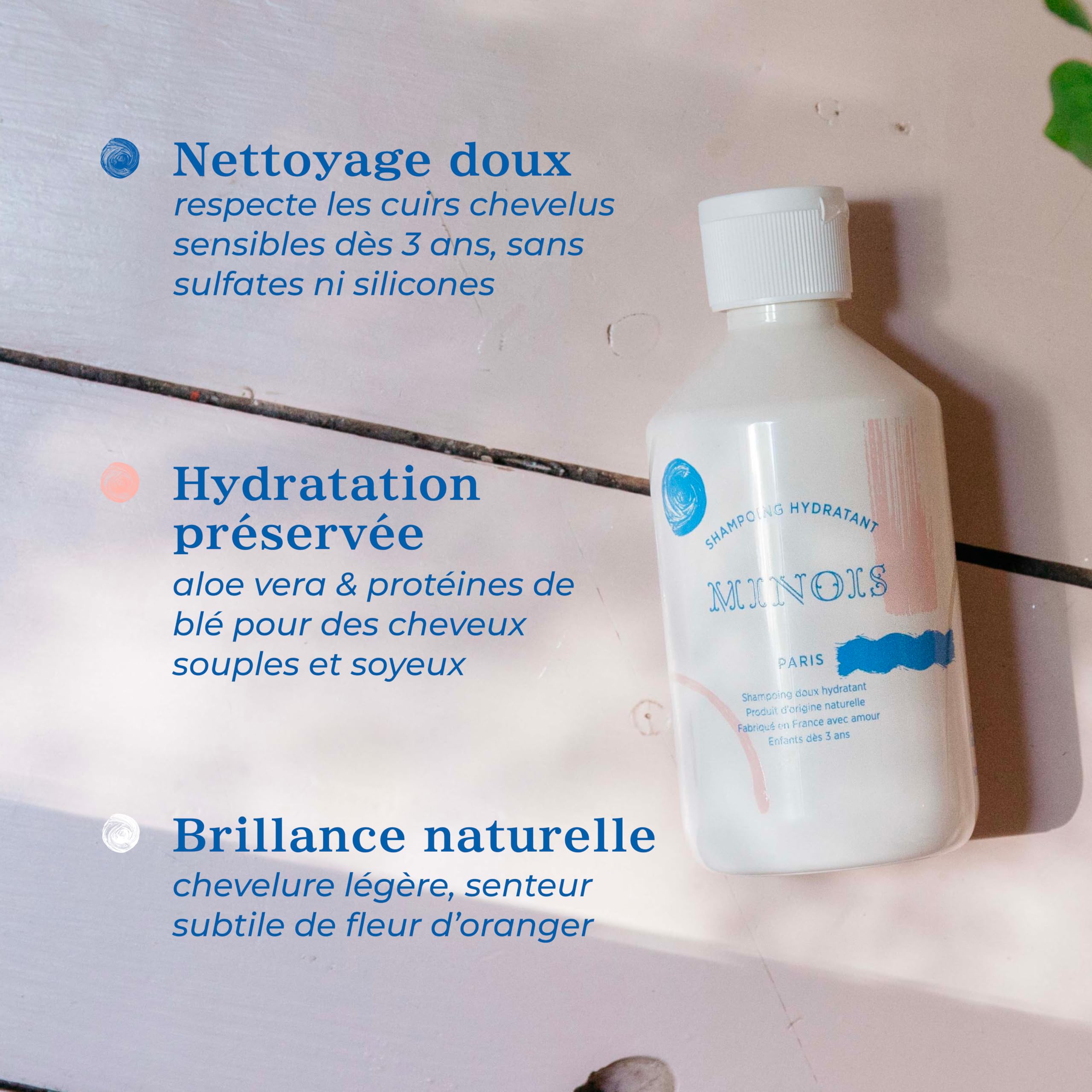 Minois Paris - Shampoing Enfant Sans Sulfate & Silicone - Tout Type de Cheveux - Facilite le Coiffage, Nettoie, Hydrate - 98% Ingrédients d’Origine Naturelle – Fleur d’Oranger – Made in France - 300ML
