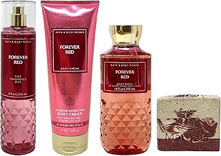 Bath & Body Works Forever Red Trio Gift Set - Fragrance Mist, Body Cream and Body Wash - with a Cherry On Top Bar Soap - Full Size