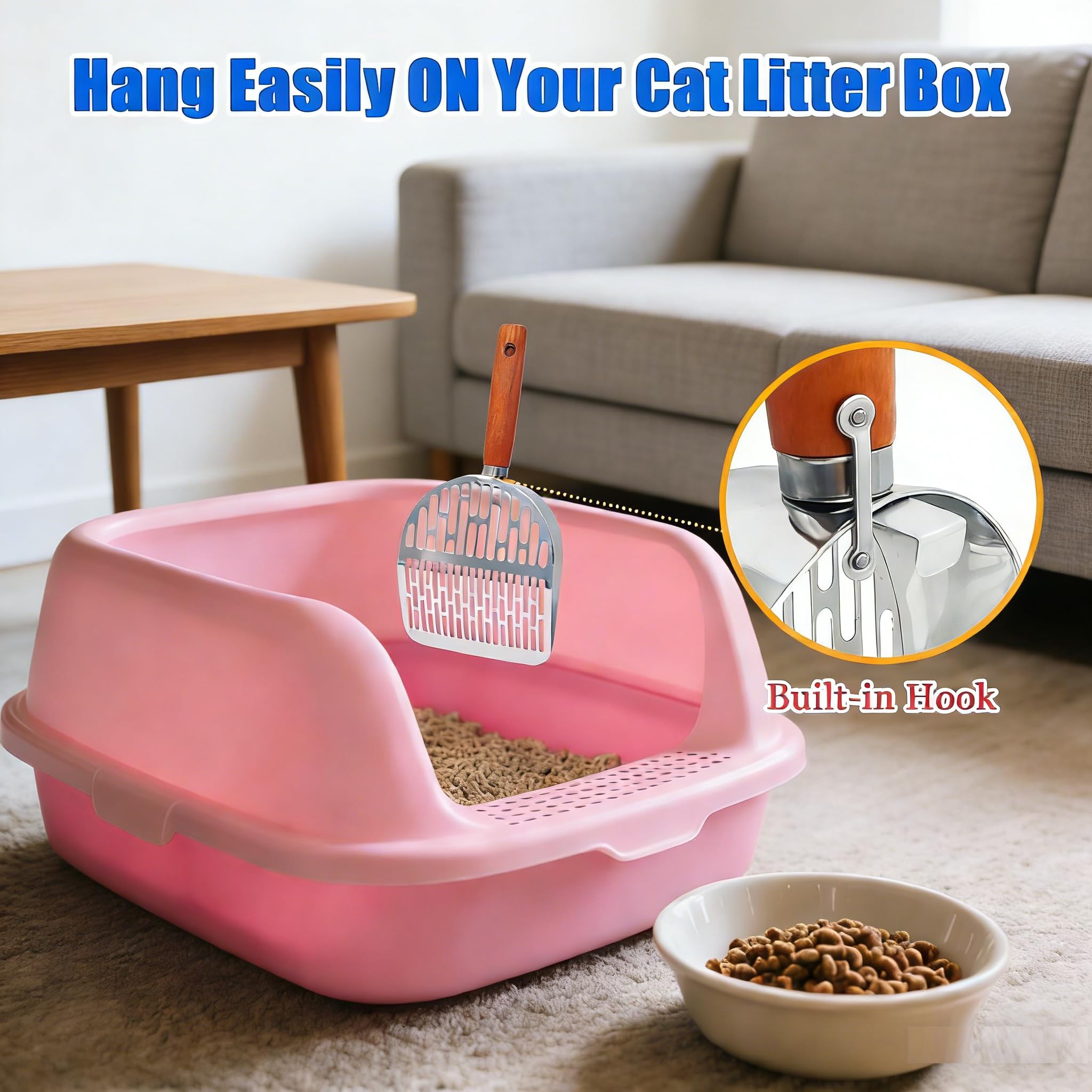 Cat Litter Scoop Metal 304 Stainless Steel, One-Piece Pressed Design with No Weld Spots, Durable Anti-Break Handle, Dual Slot Sizes, with Holder Stand, Easy to Clean, Filters Small Litter Clumps - image 6