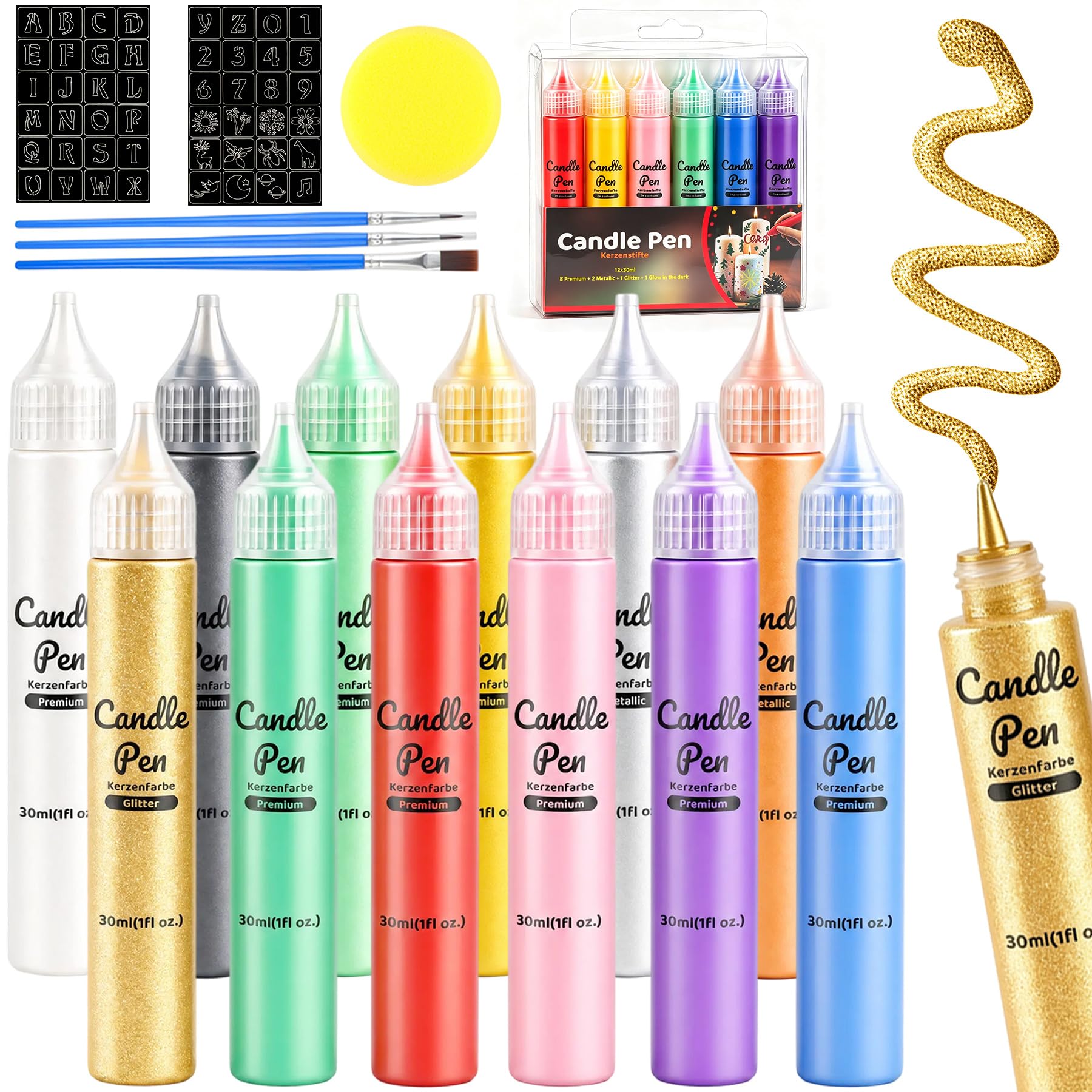 iaHOME 12 Stück Wachsstifte für Kerzen 30ml Kerzen Bemalen Set Candle Pen, Kerzenstifte für Selber Machen Set, Kerzenfarbe Kerzenpen, Ideal zum Dekorieren & Gestalten Küche, Haushalt & Wohnen