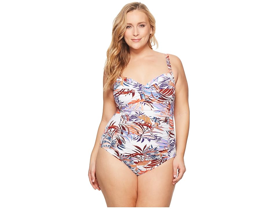 

La Blanca Plus Size Botanical Garden Over the Shoulder One-Piece (White) Women's Swimsuits One Piece