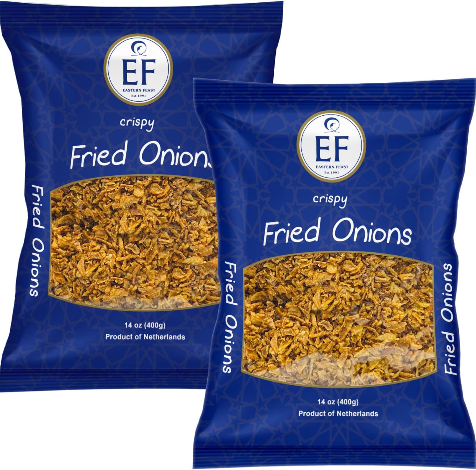EF - Crispy Fried Onions (2 PACK) 14 oz each, Kosher, Halal, Product of Netherlands