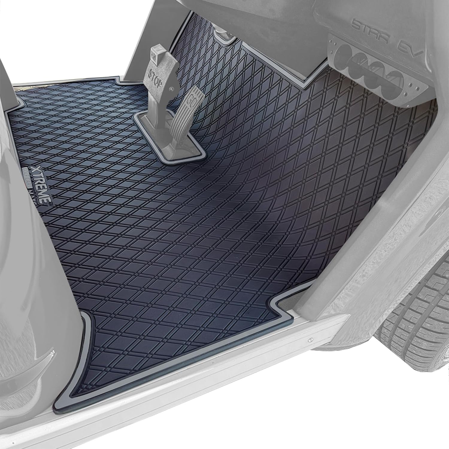 Xtreme MATS for StarEV Sirius Full Coverage Double Diamond Rubber Golf Cart Floor Mat - Fits Star Sirius Models Only - Overlay Protective Floor Liner Accessory for Golf Carts (All Black)