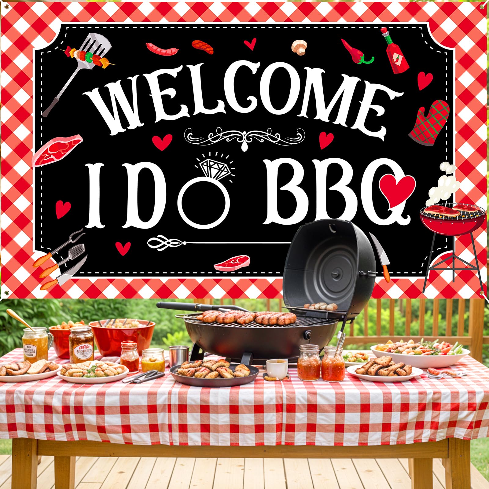 Willkommens-Banner Für Grillparty – 'I DO BBQ' – Groß 185x110 Cm, Wetterfest, Mit Aufhänge-Ösen – Perfekt Für Garten, Hochzeit & Feiern