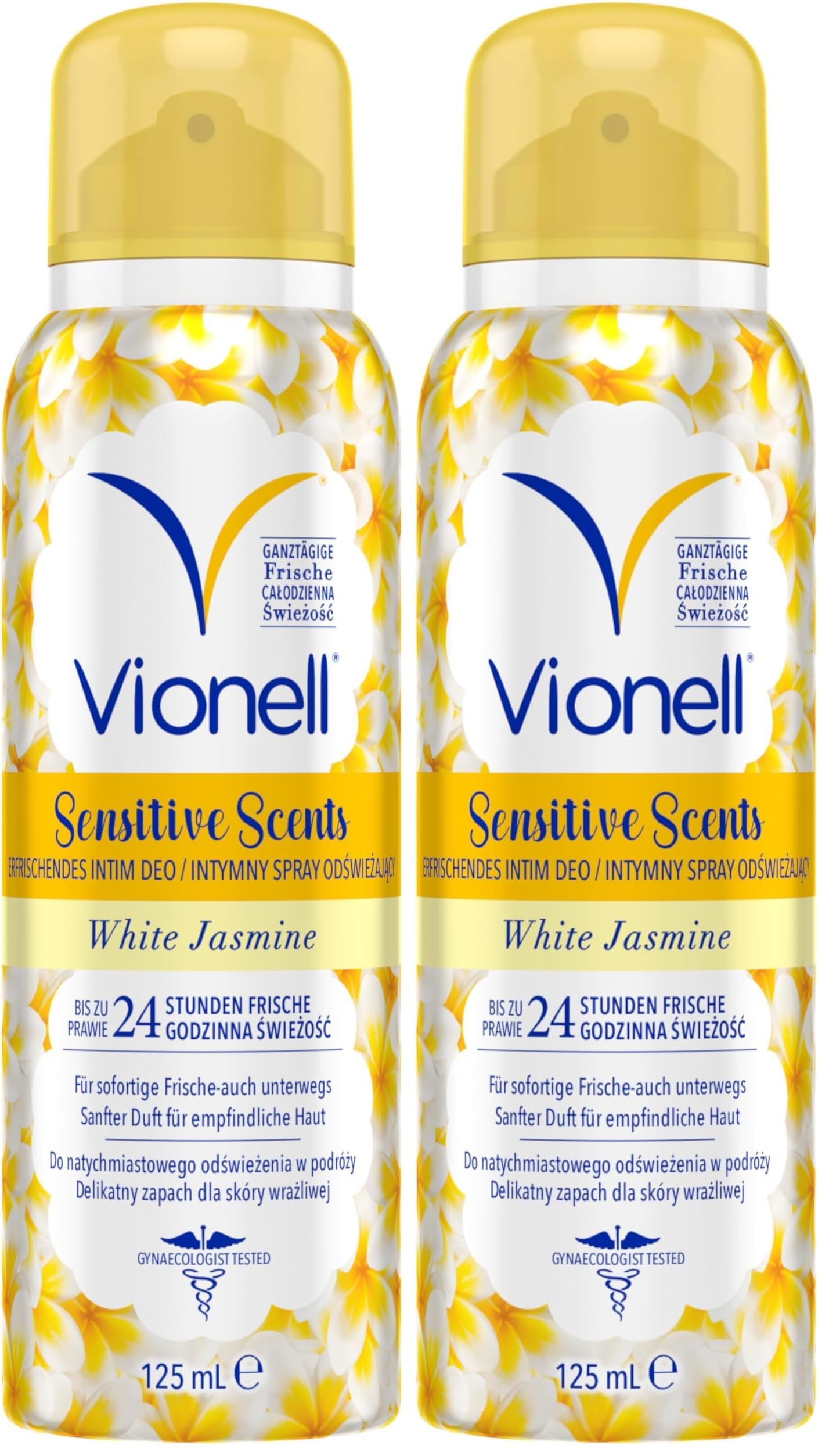 Vionell Sensitive Scents Intimdeo Für Frauen, Lang Anhaltende Frische, Hypoallergen, Respektiert Den pH-Wert Der Haut, Weißer Jasminduft, 125 ml (Packung mit 2)
