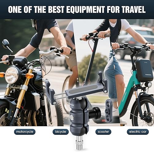 Miniatura 9 de Kit de soporte antirrobo para teléfono de motocicleta, brazo de doble enchufe y clip ajustable para teléfono con adaptador de bola de rosca métrica