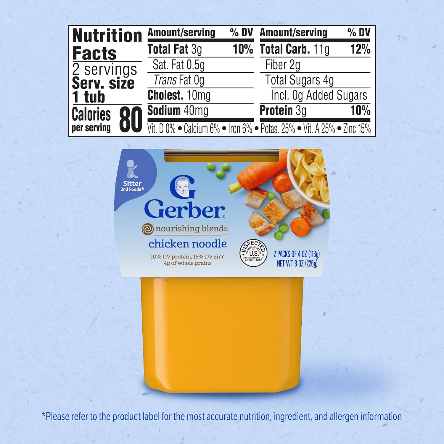 Gerber Stage 2 Baby Food, Nourishing Blends Tubs, Baby Puree, Variety Pack, 32PK, Chicken