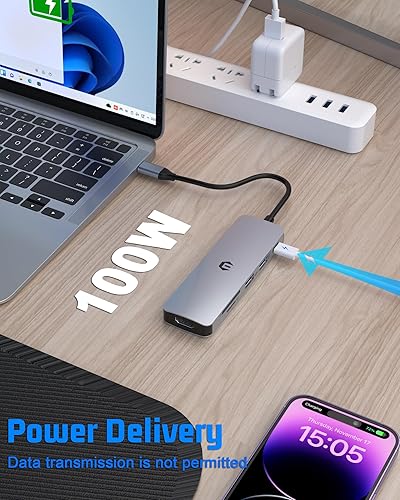 Miniatura 4 de Estación de acoplamiento, concentrador USB-C 6 en 1 TOTU que permite impresionantes pantallas HDMI 4K, transferencias de archivos ultrarrápidas de 5