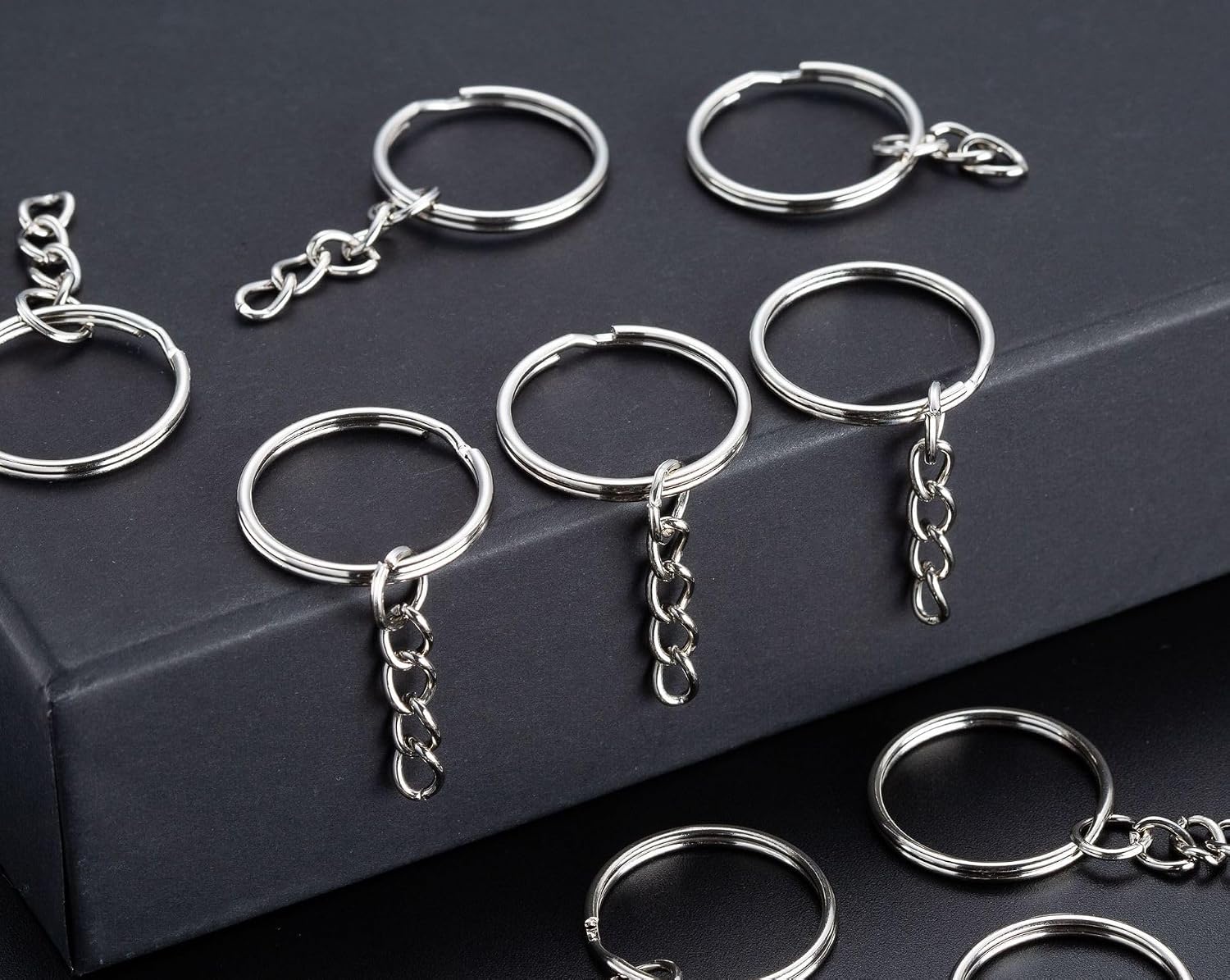 50Sets 1 inch Keychain Rings Silver Split Round Key Ring with Chain and Open Jump Rings for DIY Keychain Making Crafts image 3