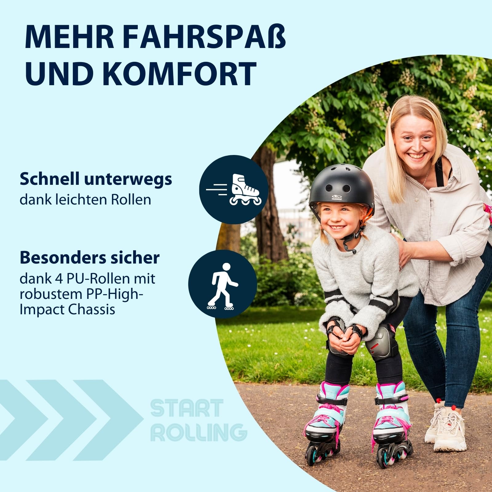 HUDORA Inline Skates Basic in Blue/Mint - Inliner für Kinder & Jugendliche in versch. Größen - Roller Skates bis zu 4 Größen verstellbar - Ideal als hochwertiges Einstiegsmodell