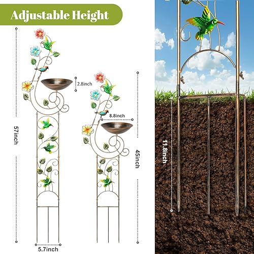 Miniatura 3 de Tfro & Cile Bird Bath with Plant Trellis Outdoor Yard Decoration Metal Hummingbird Bird Bath Bowl Detachable Bird Feeder Garden Plant Support