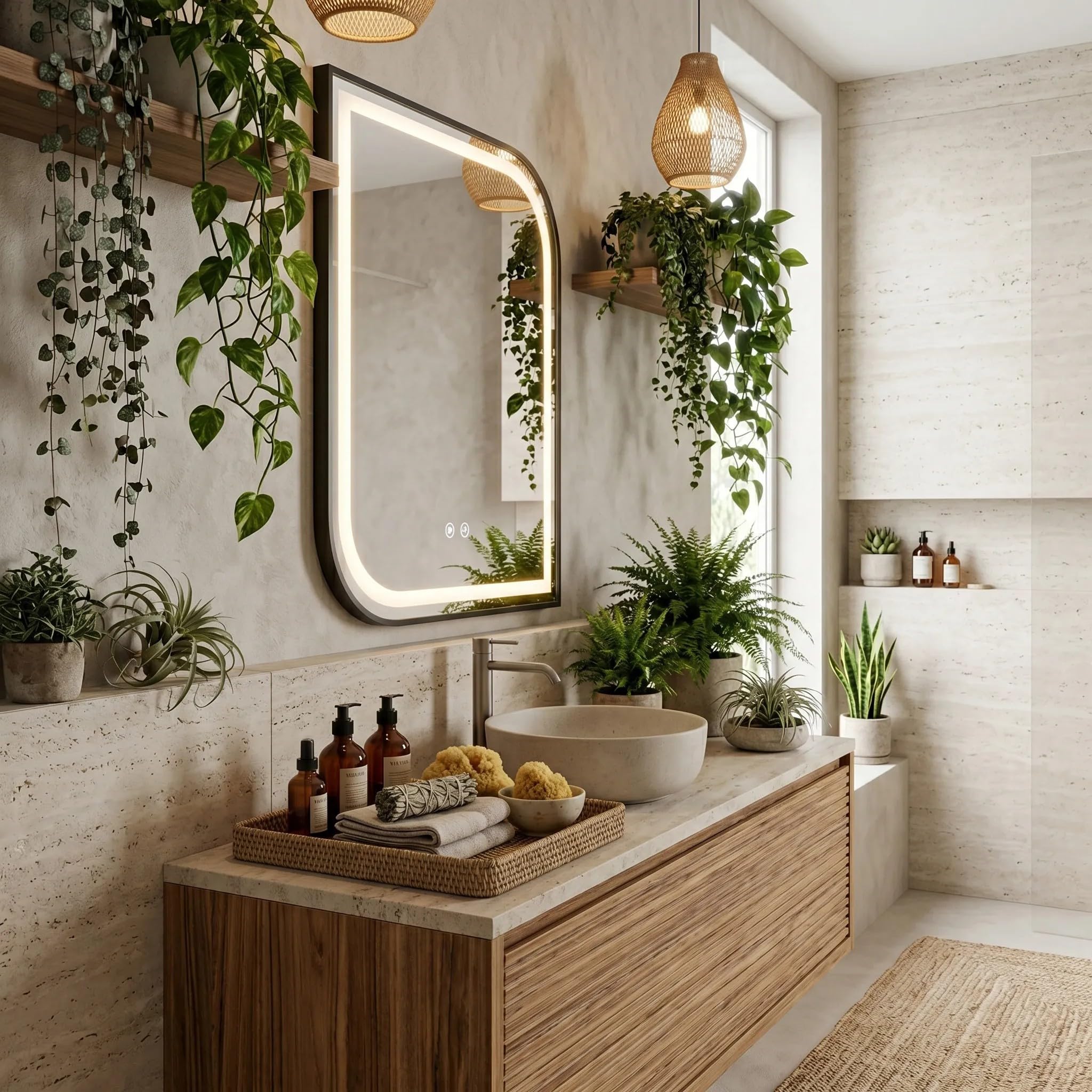 Rea - Lustro Ścienne Led Zone 80x60 Czarny Prostokątne, Asymetryczne - 2,5 x 60 x 80 cm