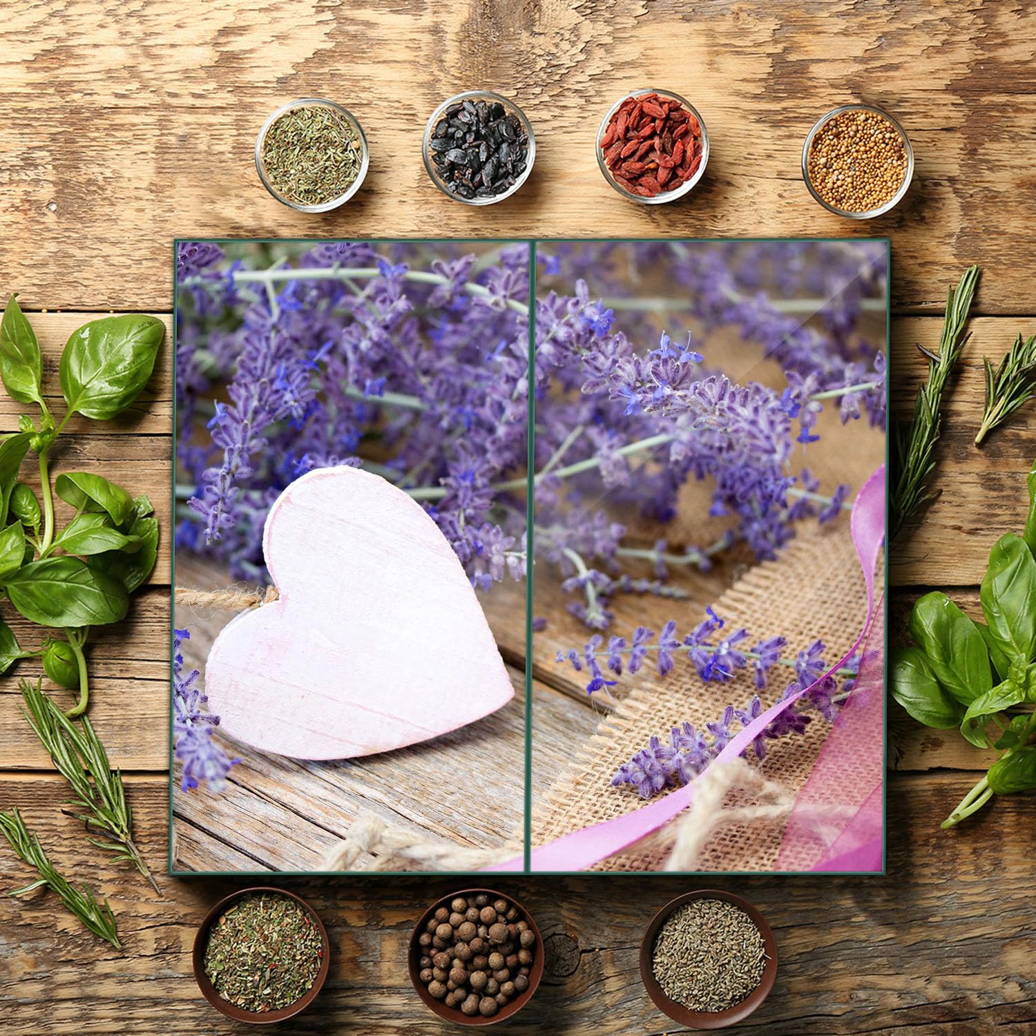 Herdabdeckplatte Ceran 60x52 Lavendel Violett Blumen Abdeckung Glas Universal 2x30x52 cm